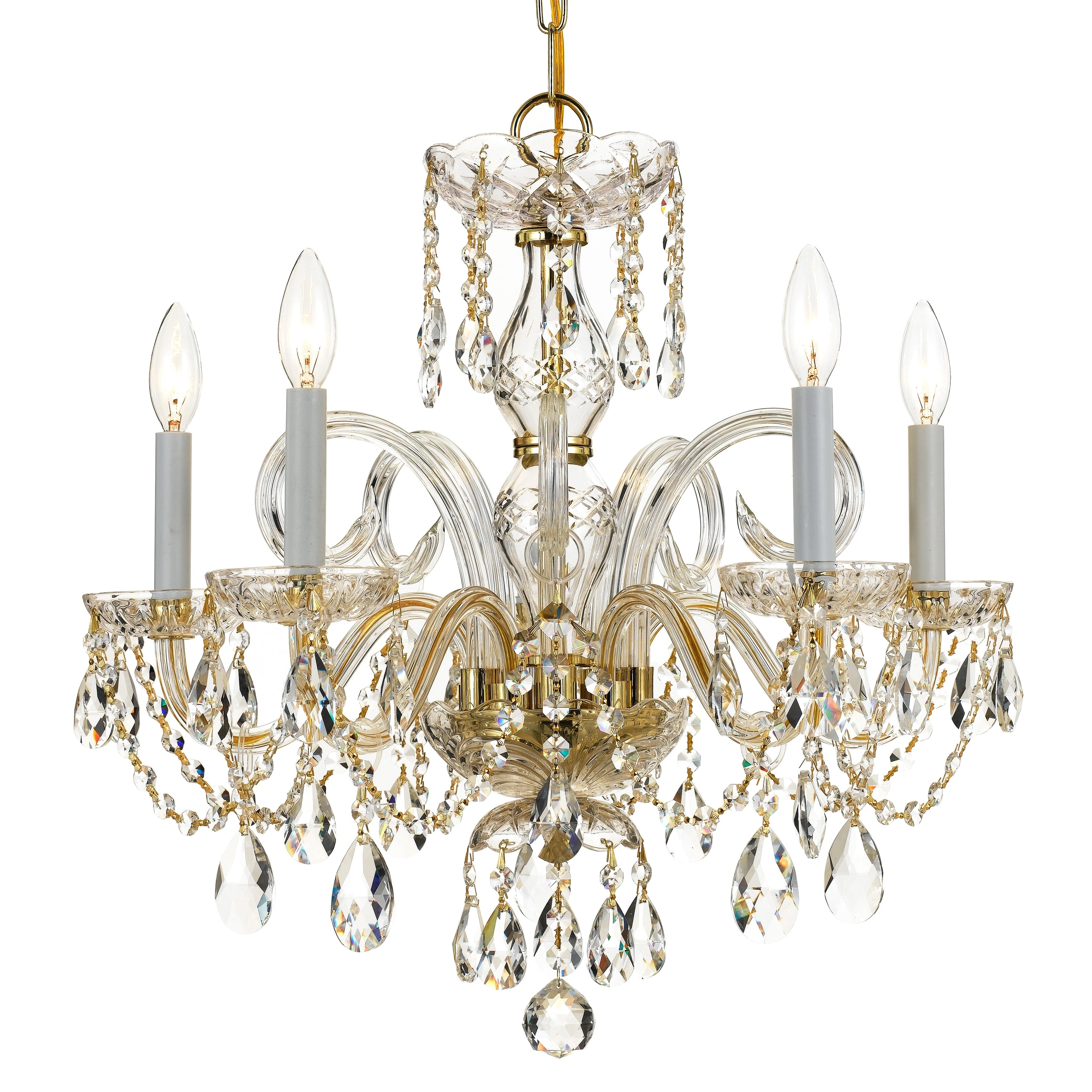 5 Light Polished Brass Swarovski Strass Crystal Chandelier Polished Brass