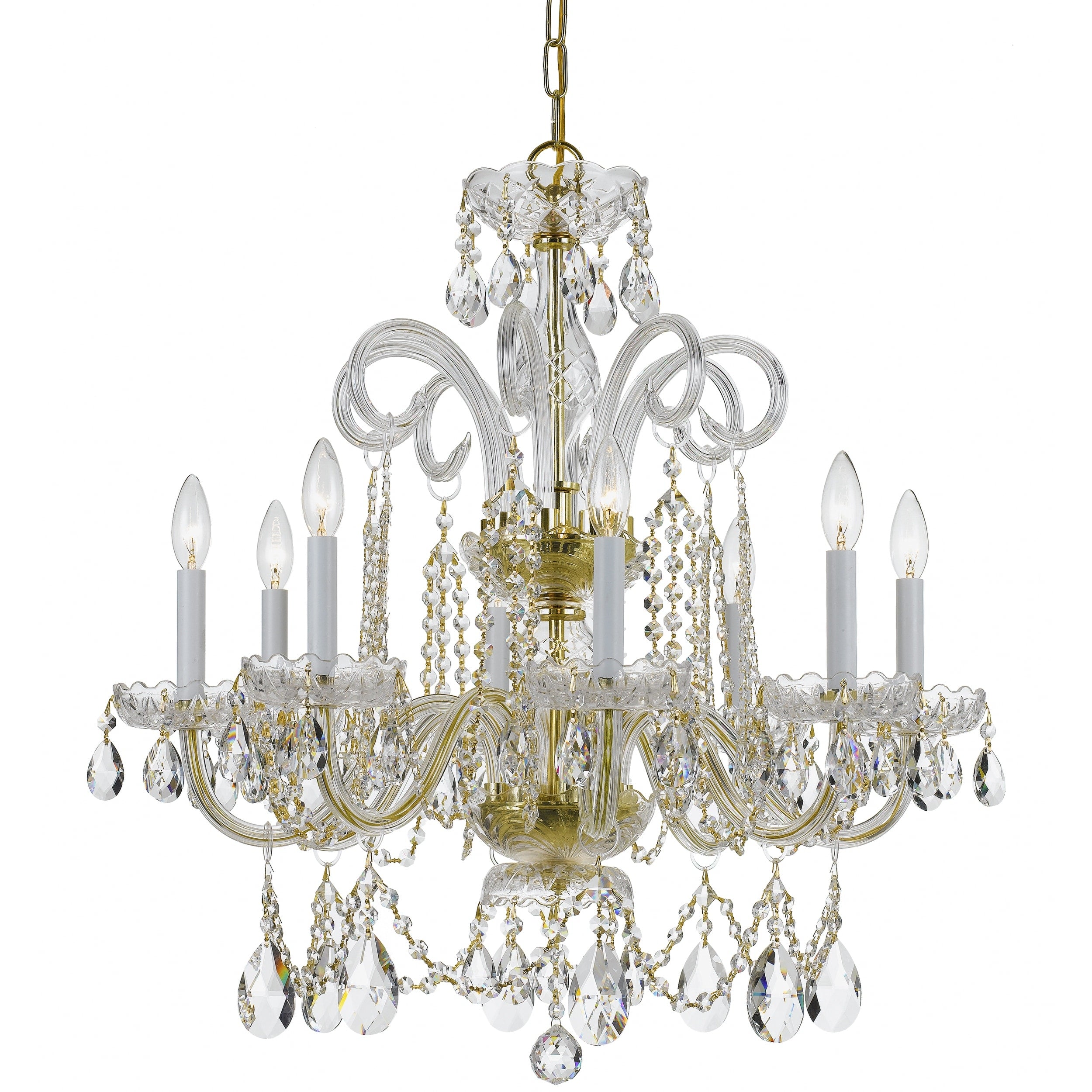 8 Light Brass Crystal Chandelier Polished Brass
