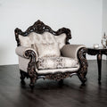 Traditional Dark Cherry Beige Finish 1Pc Button Tufted Carved Details Chair