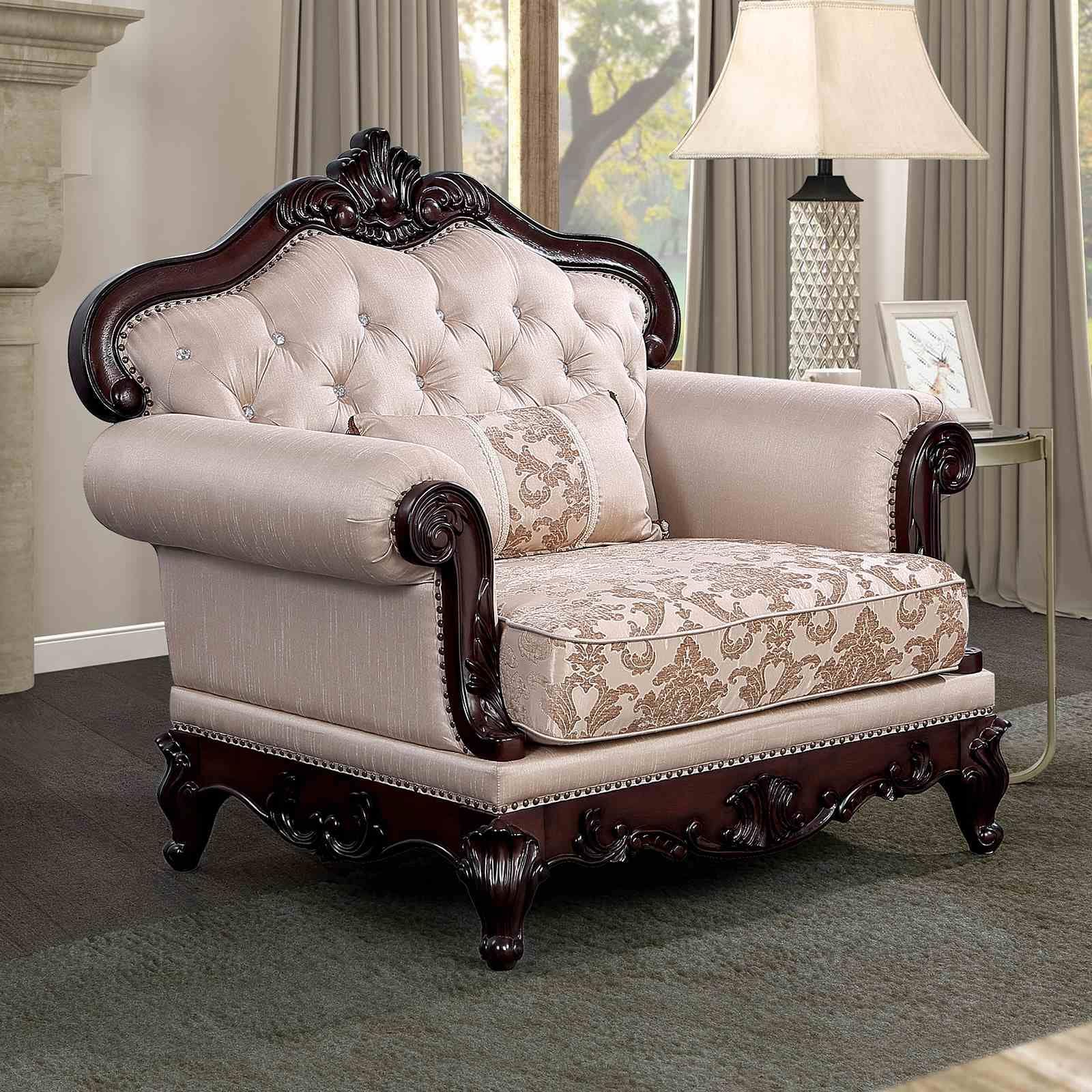 Traditional Dark Cherry Brown Finish Carved Details Nailhead Trim 1Pc Chair