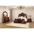 Traditional Dark Cherry Finish Tufted Solid Wood Bedroom Set