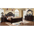 Traditional Dark Walnut Finish 4Pc Bedroom Collection Bed Nightstand Dresser Mirror With Floral Headboard