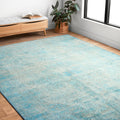 Traditional Distressed Aqua Blue Printed Rug 76 X 96 76 X 96