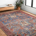 Traditional Distressed Blue Red Printed Area Rug 76 X 96
