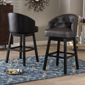 Avril Modern And Contemporary Brown Faux Leather Tufted Swivel Barstool With Nail Heads Trim Set Of 2