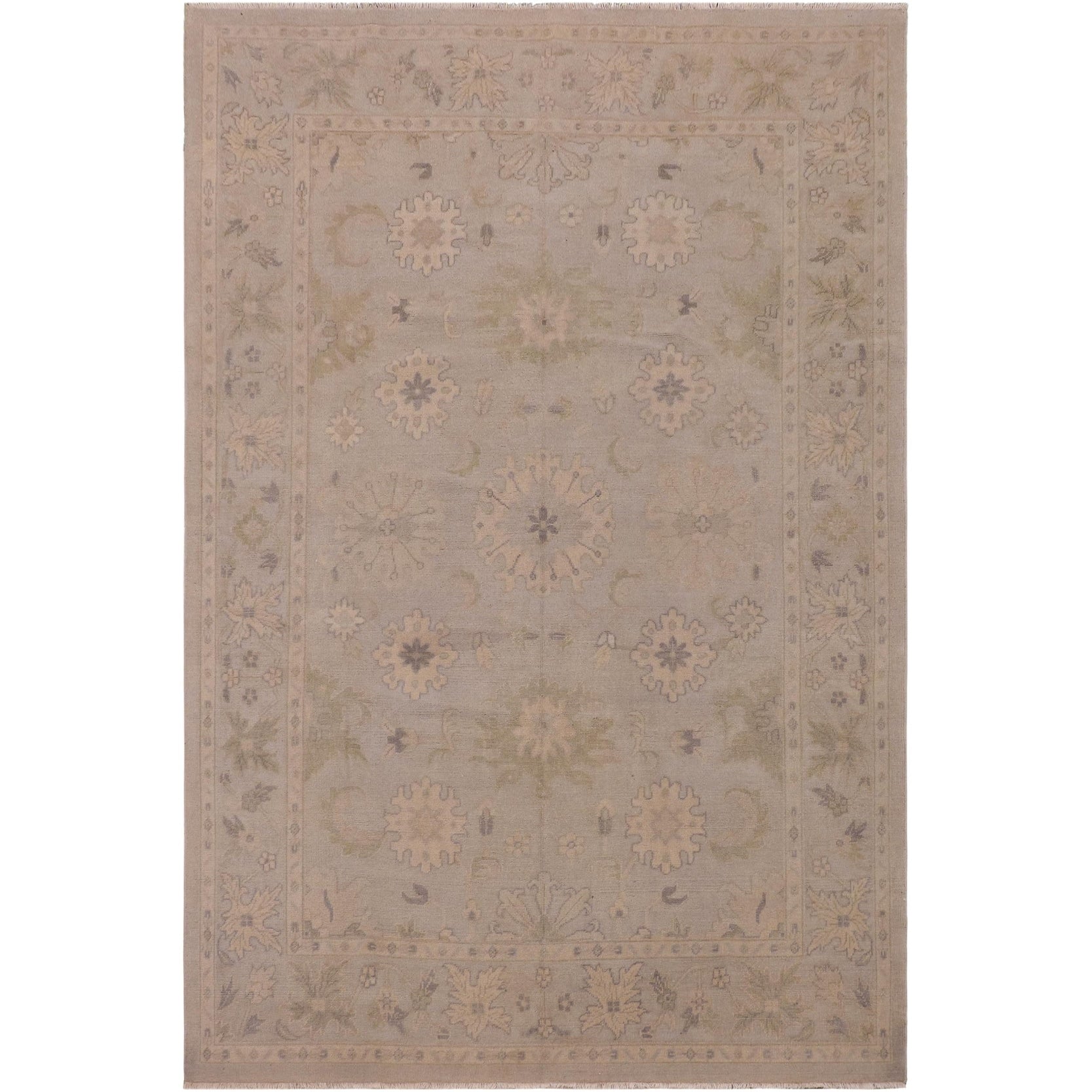 Traditional Floral Gray Beige Hand Knotted Wool Rug 811 X 122 811 X 122