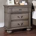 Traditional Gray 1Pc Solid Wood Nightstand W 3 Drawers Antique Brass Handles For Bedroom