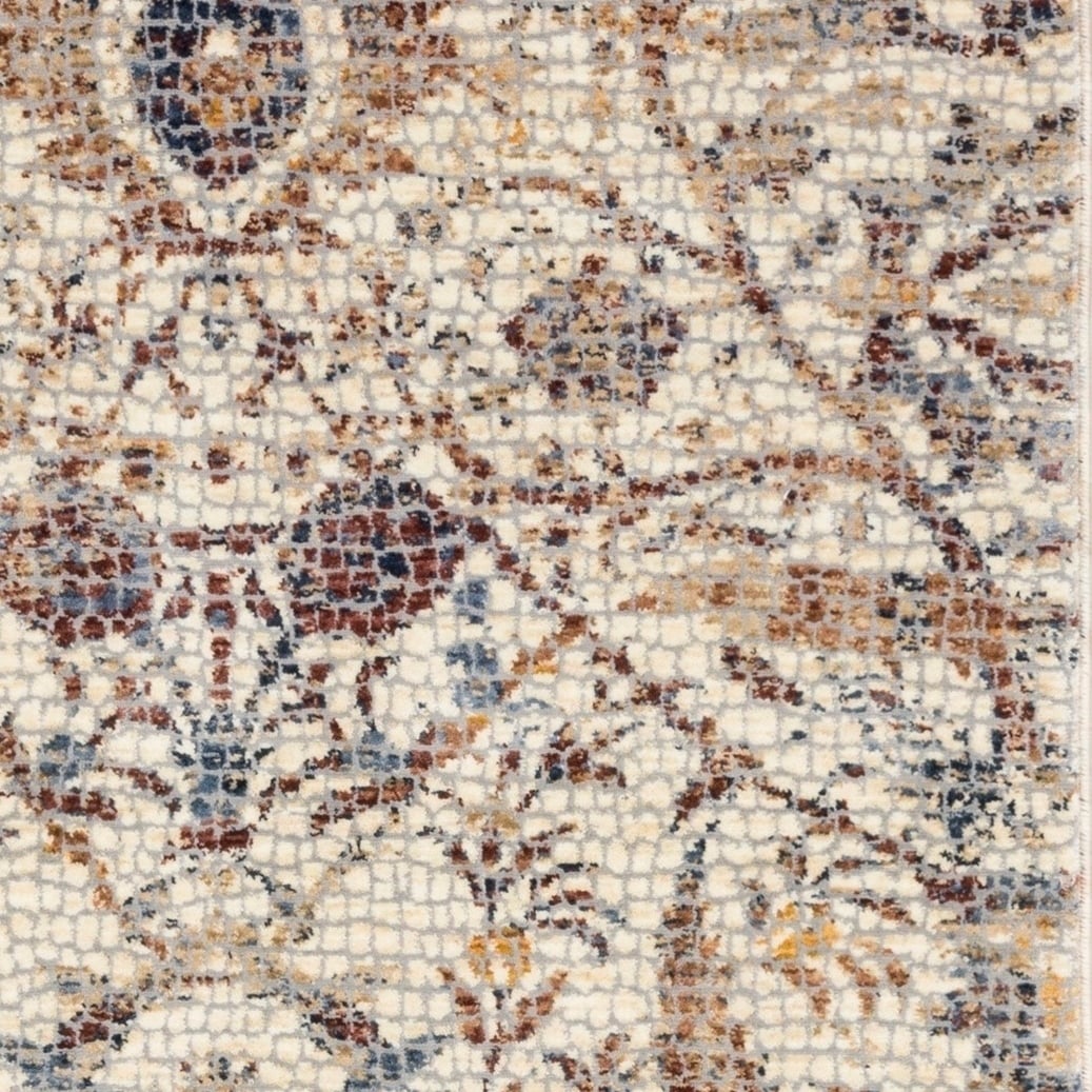 Traditional Ivory Rust Mosaic Floral Spray Rug 96 X 126
