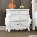 Traditional Nightstand White Finish With Carved Detail Dustproof Drawers
