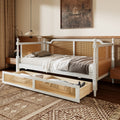Traditional Rattan Twin Daybed With 2 Drawers Space Saving Solution For Guest Rooms No Box Spring Required