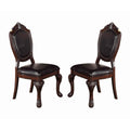Traditional Rubber Wood Dining Chair With Faux Leather Upholstery Set Of 2 Brown
