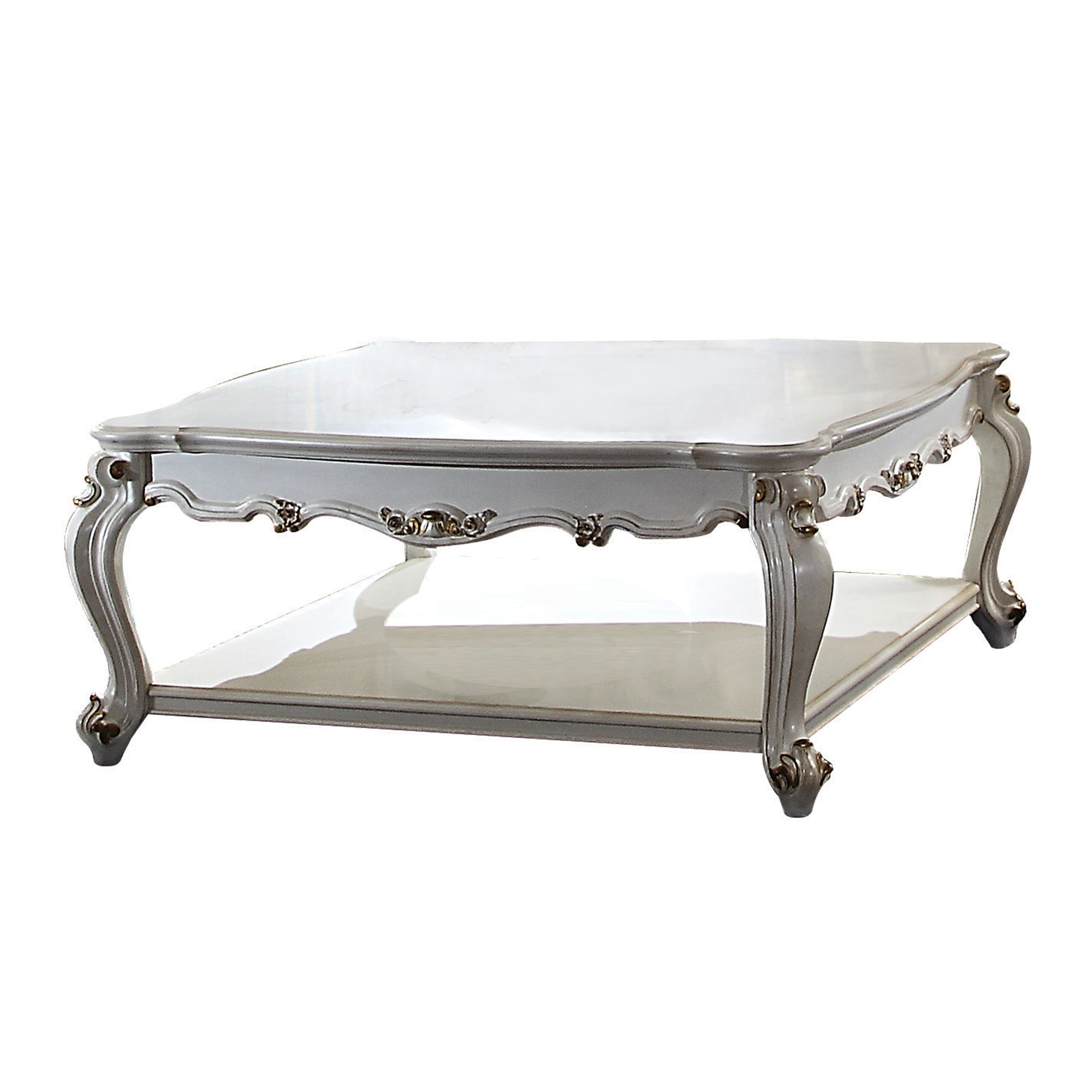 Traditional Scalloped Top Coffee Table With Queen Anne Legs Antique White