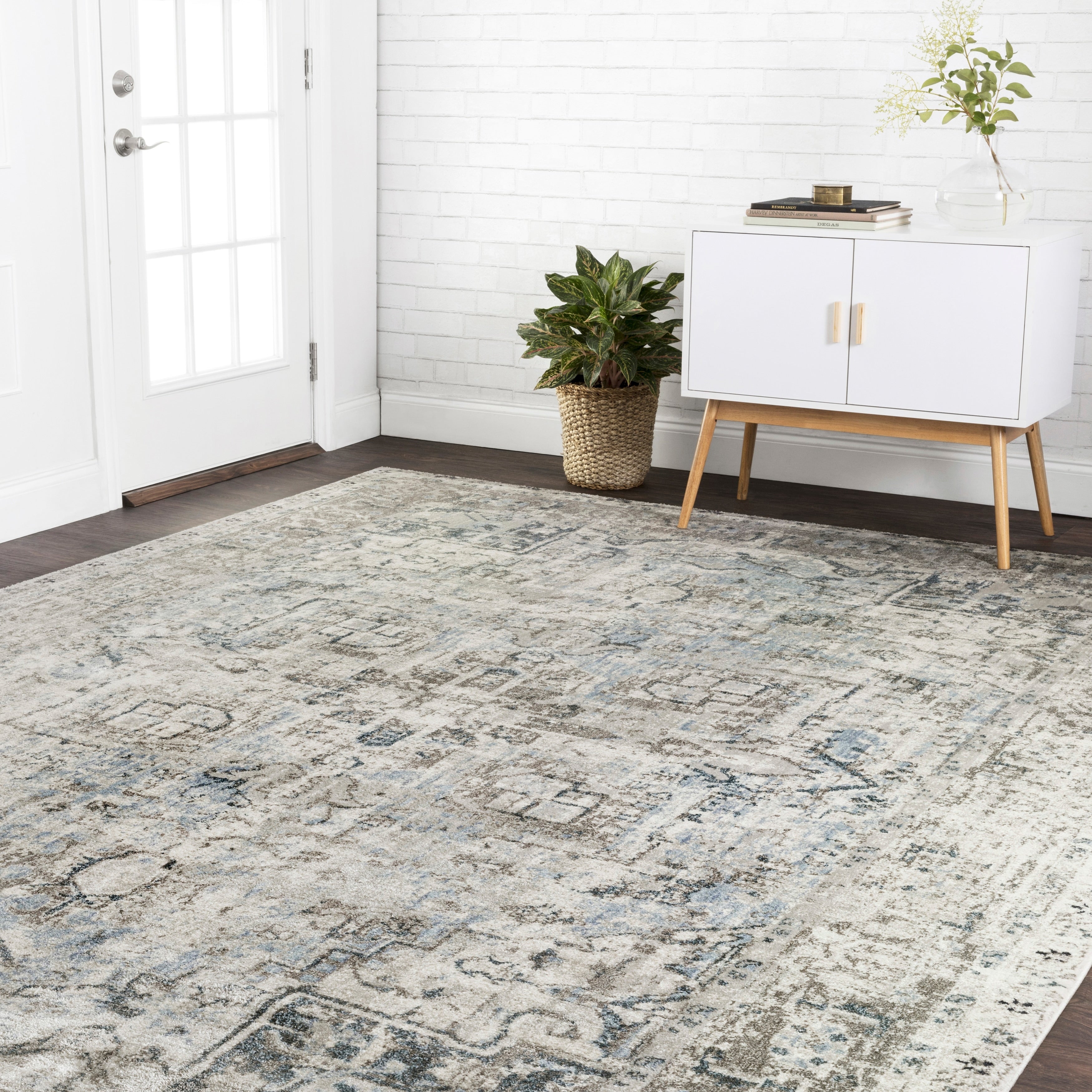 Traditional Slate Grey Antique Inspired Medallion Rug 53 X 78