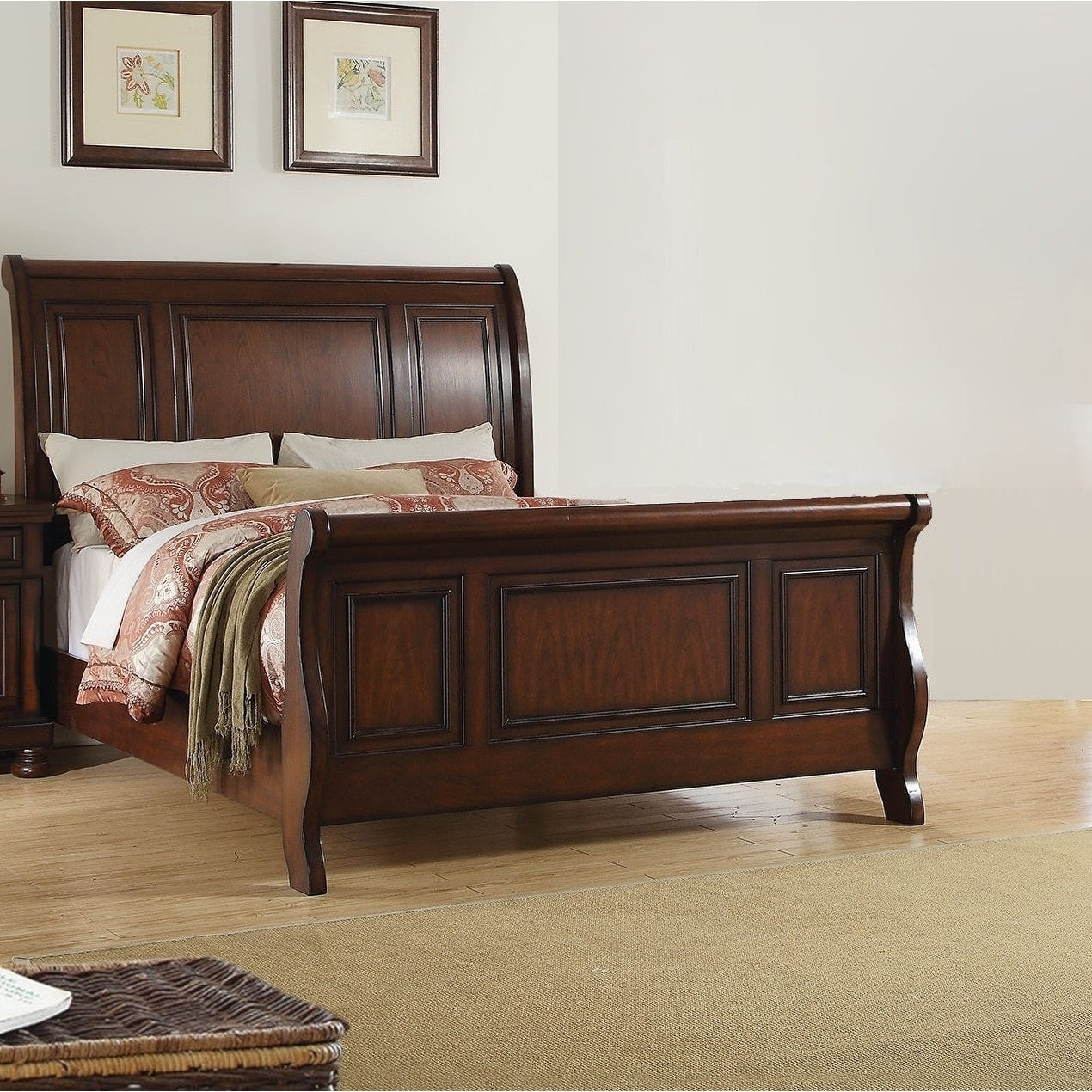 Traditional Style 1Pc Bed Set 3 Panel Headboard And Footboard Dark Cherry Finish