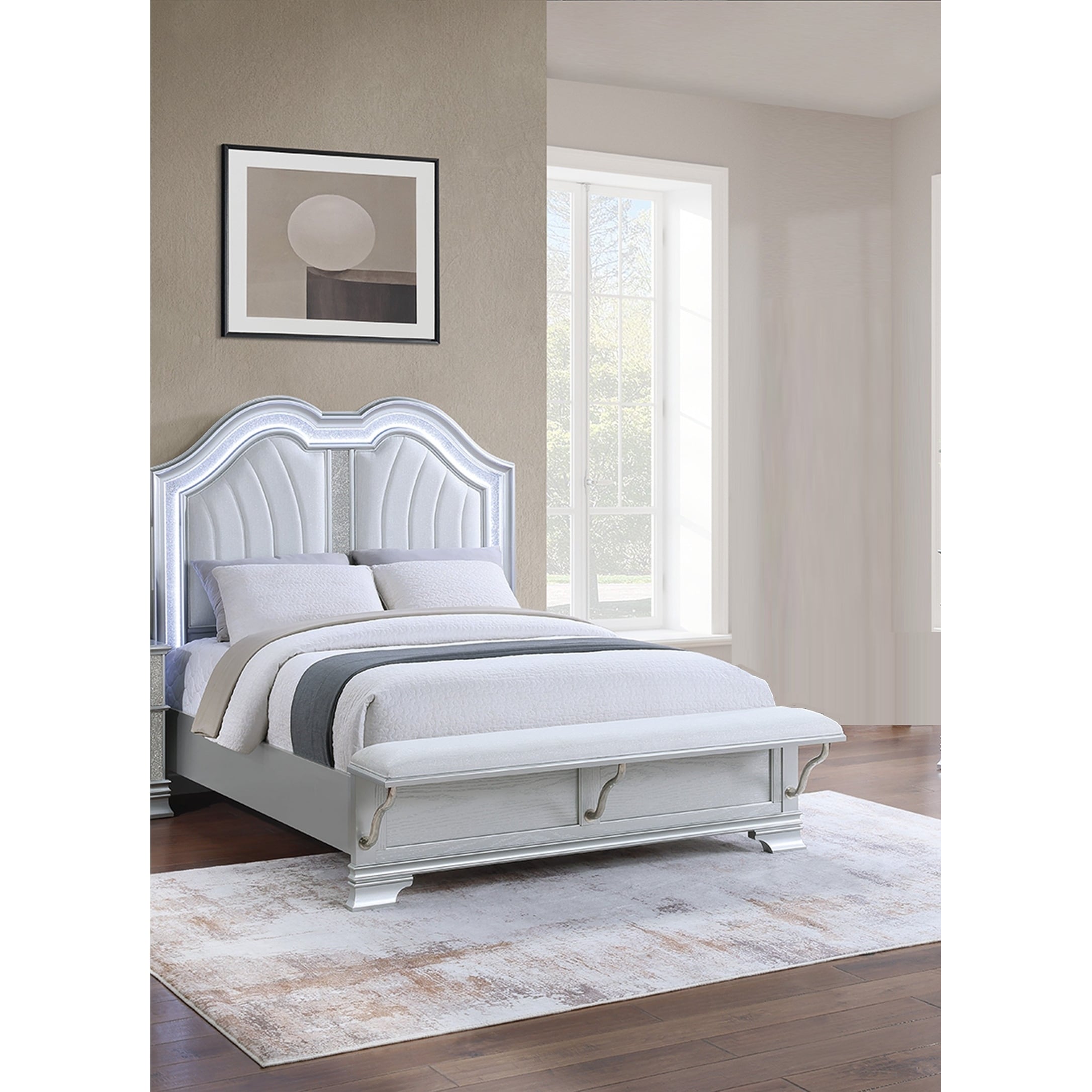 Traditional Style 1Pc Bed Set Arched Upholstered Headboard Light Gray Finish
