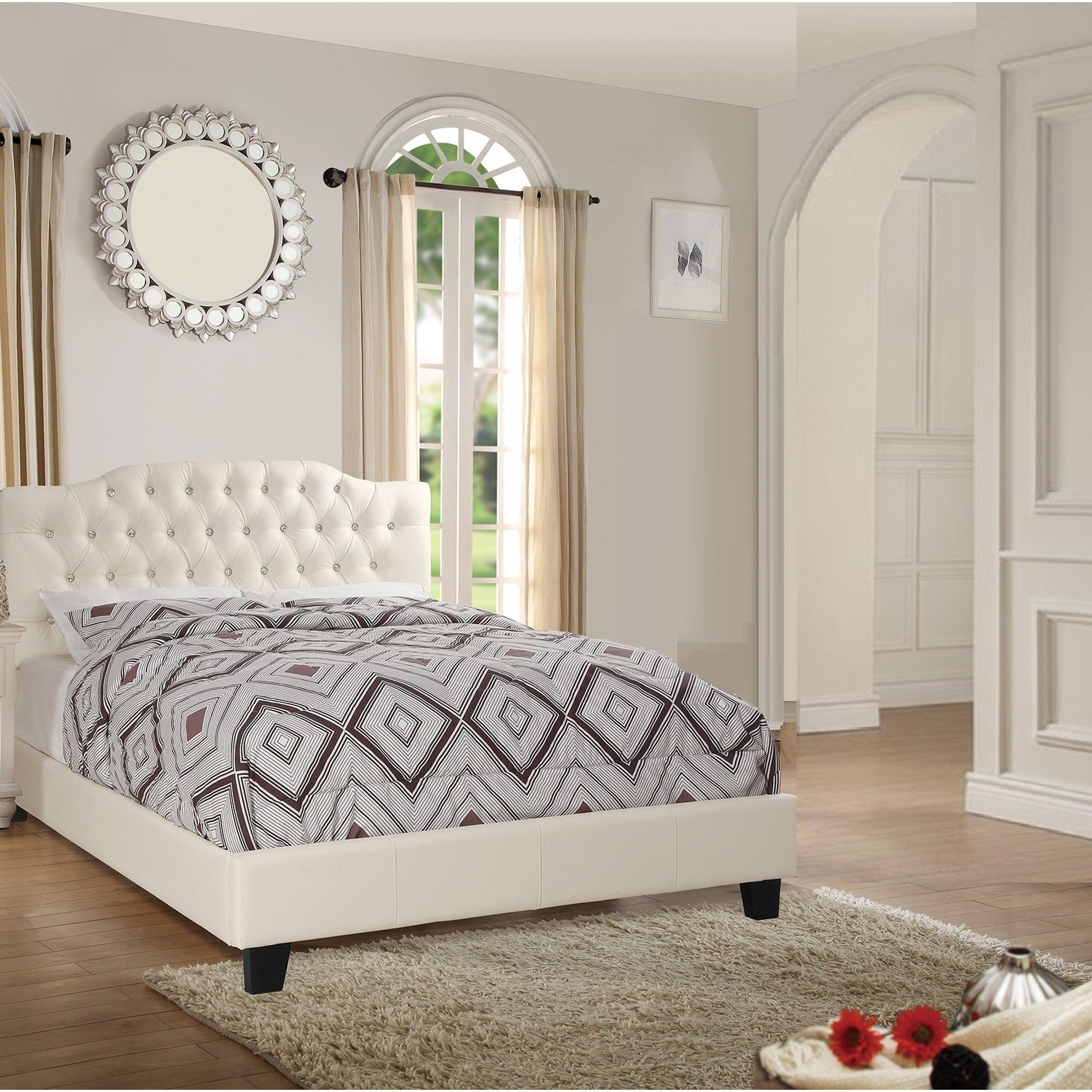 Traditional Style 1Pc Bed Set Button Tufted Headboard Off White Finish Bedroom Furniture