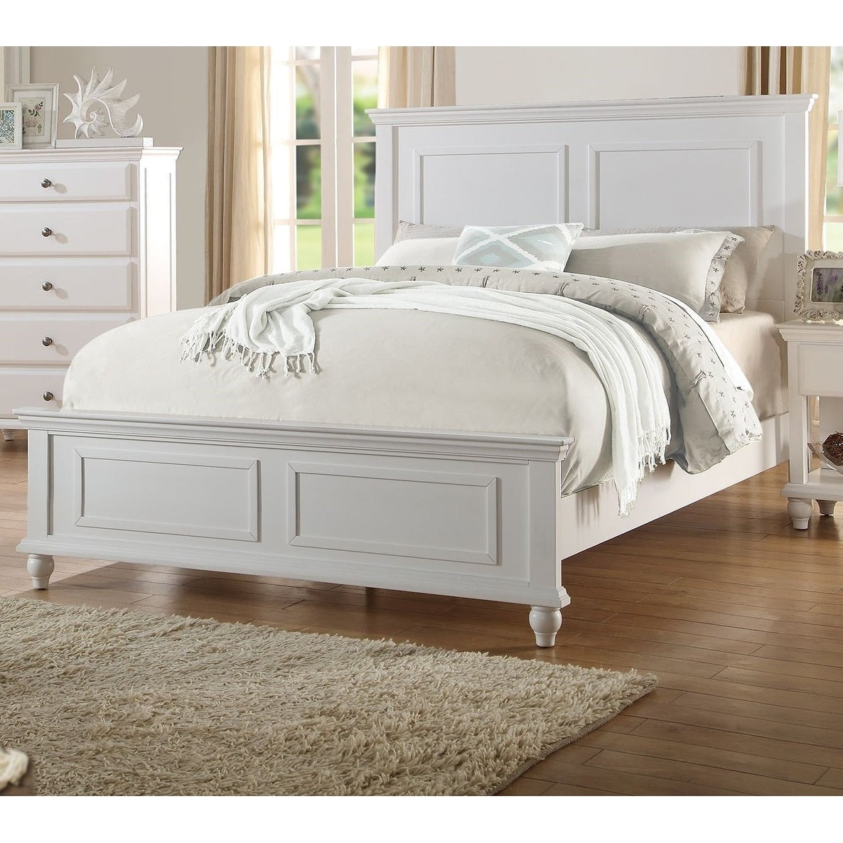 Traditional Style 1Pc Bed Set Panel Headboard And Footboard Bunfeet White Finish Bedroom Furniture