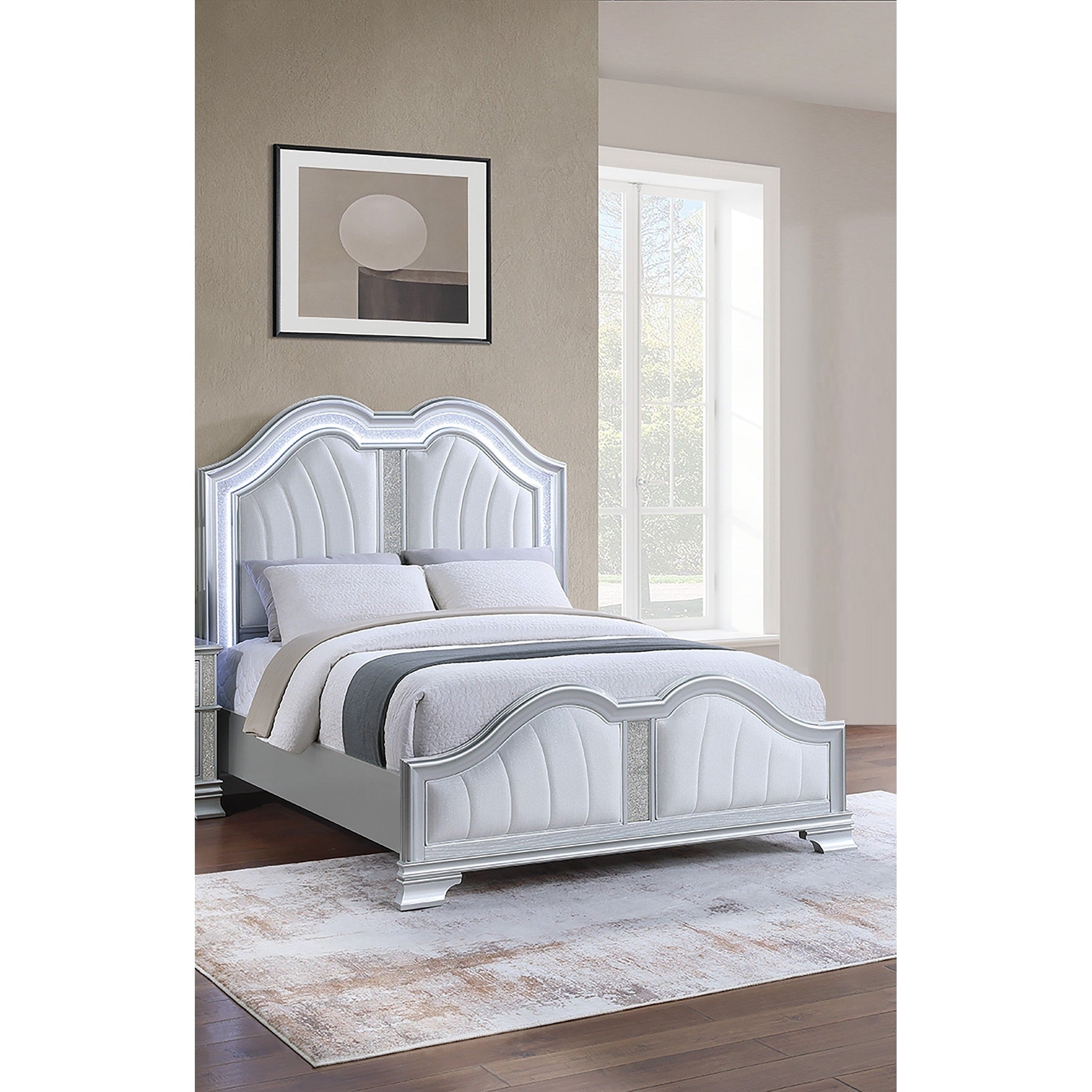 Traditional Style 1Pc Bed Set Upholstered Headboard And Footboard Light Gray Finish