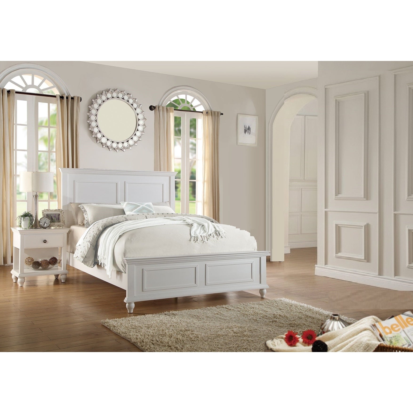 Traditional Style 3Pc Bed 2X Nightstand Set Bun Feet Panel Headboard White Finish Bedroom Furniture