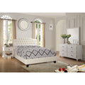 Traditional Style 4Pc Bed Dresser Mirror Nightstand Set Bun Feet Button Tufted Headboard Off White Finish Bedroom Furniture