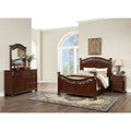 Traditional Style Bed Set Bun Feet Floral Design Dark Cherry Bedroom Furniture