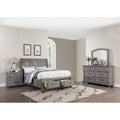 Traditional Style Bed Set Metal Handles 3 Panel Headboard Light Gray Finish