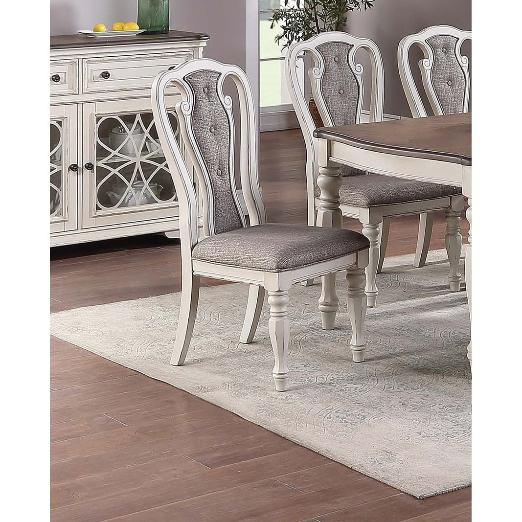 Traditional Style Dining Side Chairs Upholstered Seat Antique White Finish