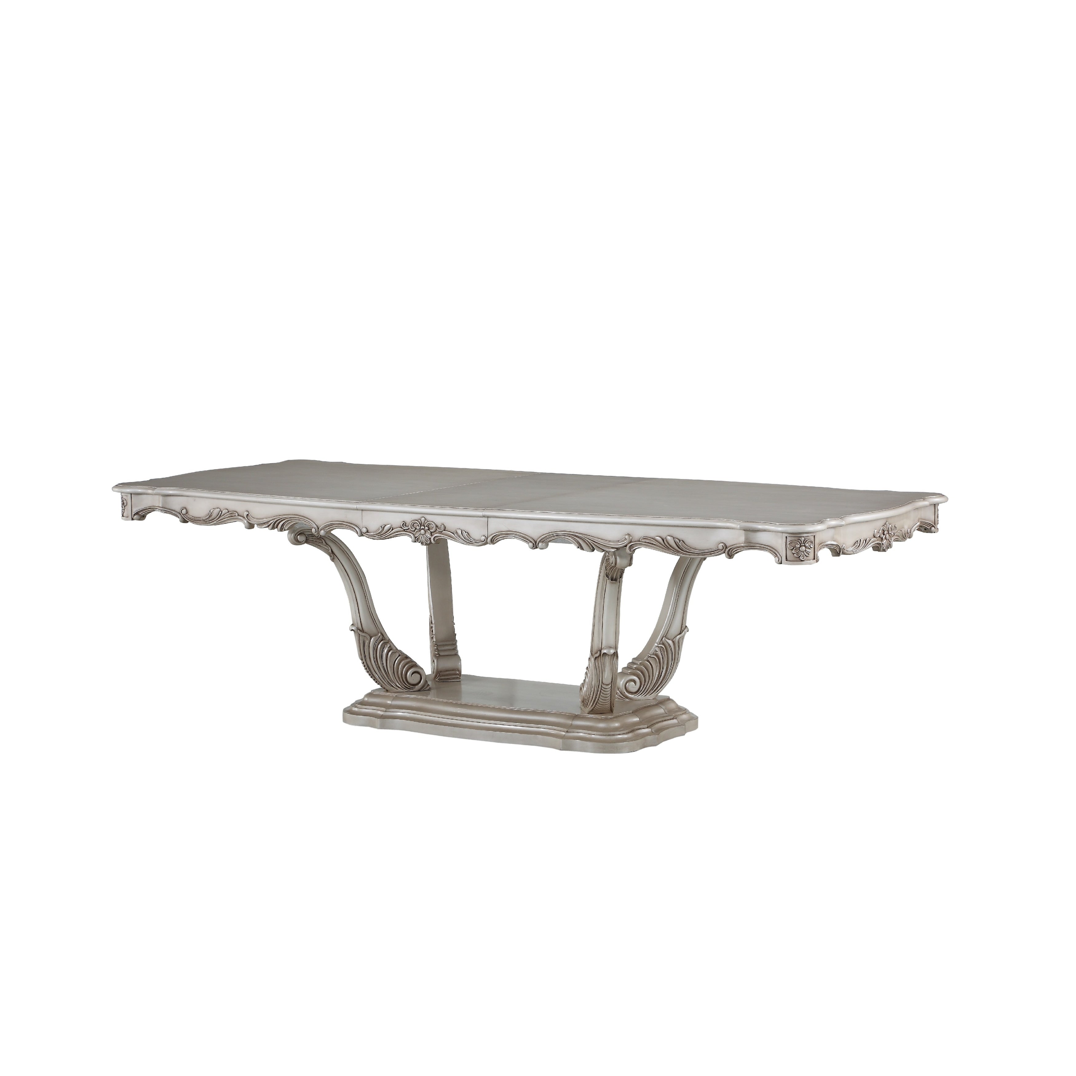 Traditional Style Dining Table With Scrolled Floral Motifs Cream