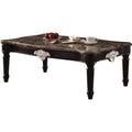 Traditional Style Rectangular Marble And Wood Coffee Table Brown