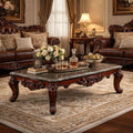 Traditional Style Rectangular Walnut Brown Wood And Marble Coffee Table