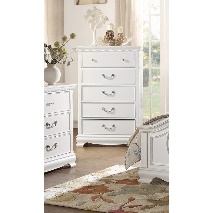 Traditional Style Wooden Chest With 5 Drawers White