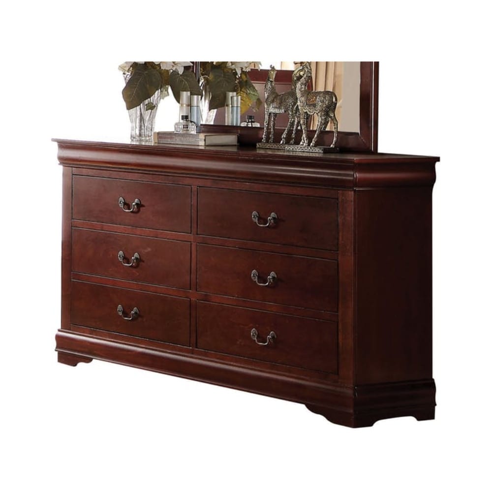 Traditional Style Wooden Dresser With Six Drawers Cherry Brown