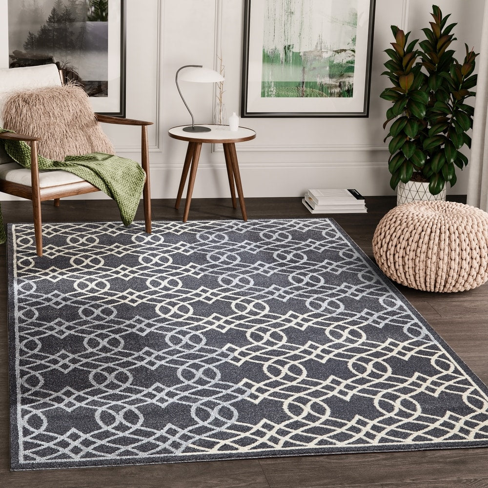 Traditional Trellis Grey Indoor Machine Made 6 X 9 Rectangle Area Rug 6 X 9