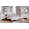 Traditional White Finish 4 Pc Bedroom Set Tufted Bed Dresser Mirror Nightstand