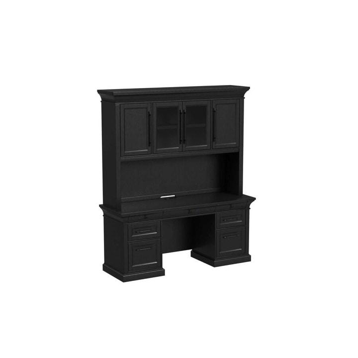 Traditional Wood Executive Desk Office Storage Hutch With Doors Black