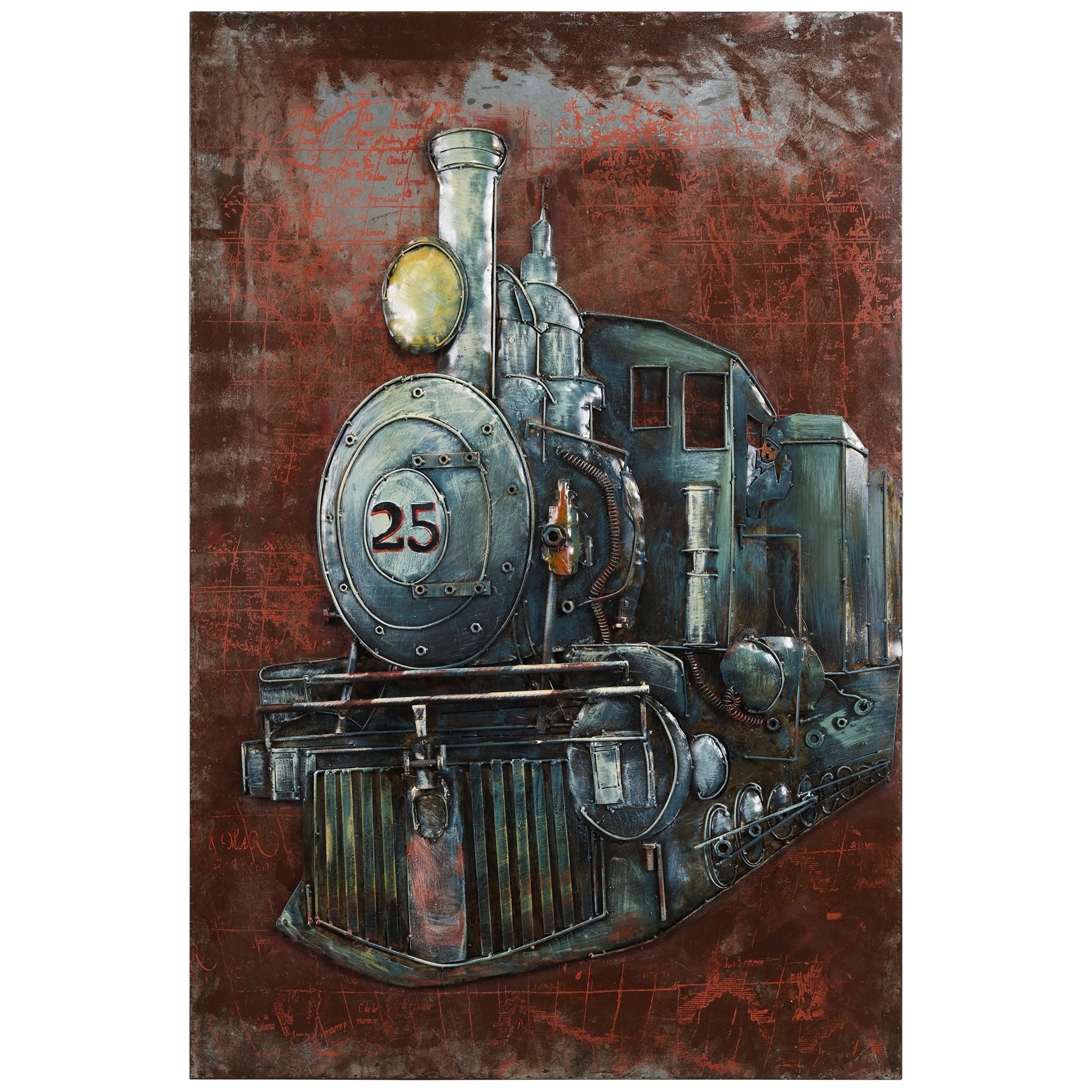 Train Mixed Media Iron Hand Painted Dimensional Wall Art