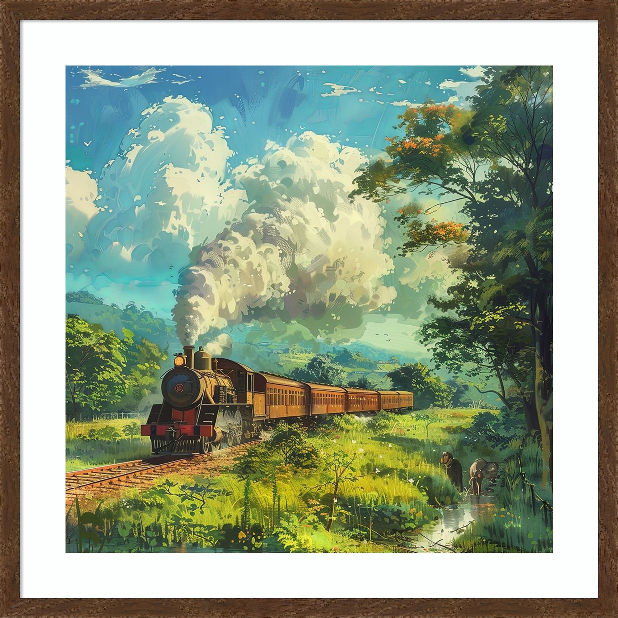 Train Steam Engine By Tradelink Inhouse Artist Wood Framed Wall Art Print