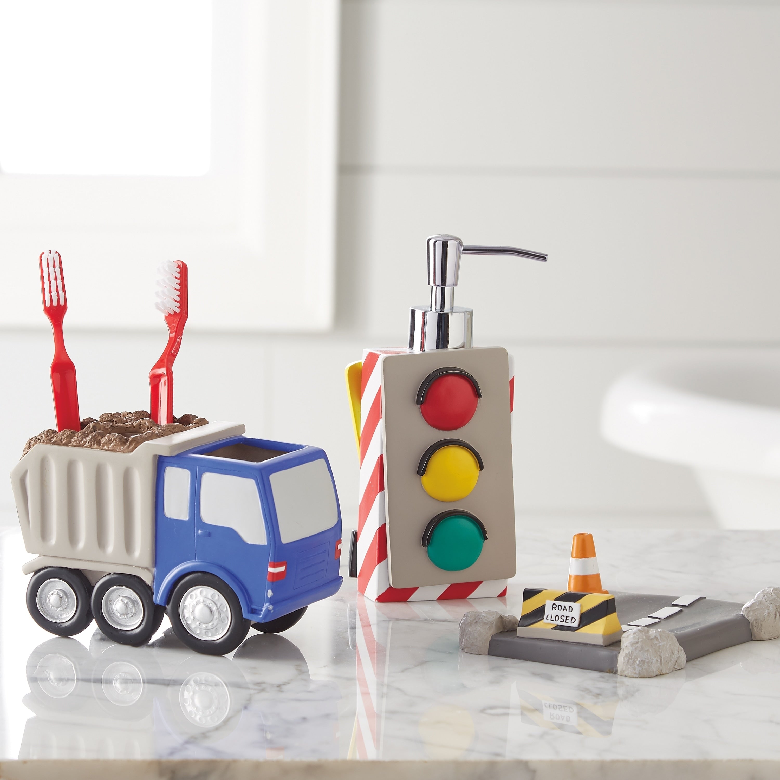 Dream Factory Trains And Trucks 3 Piece Bath Accessories Set