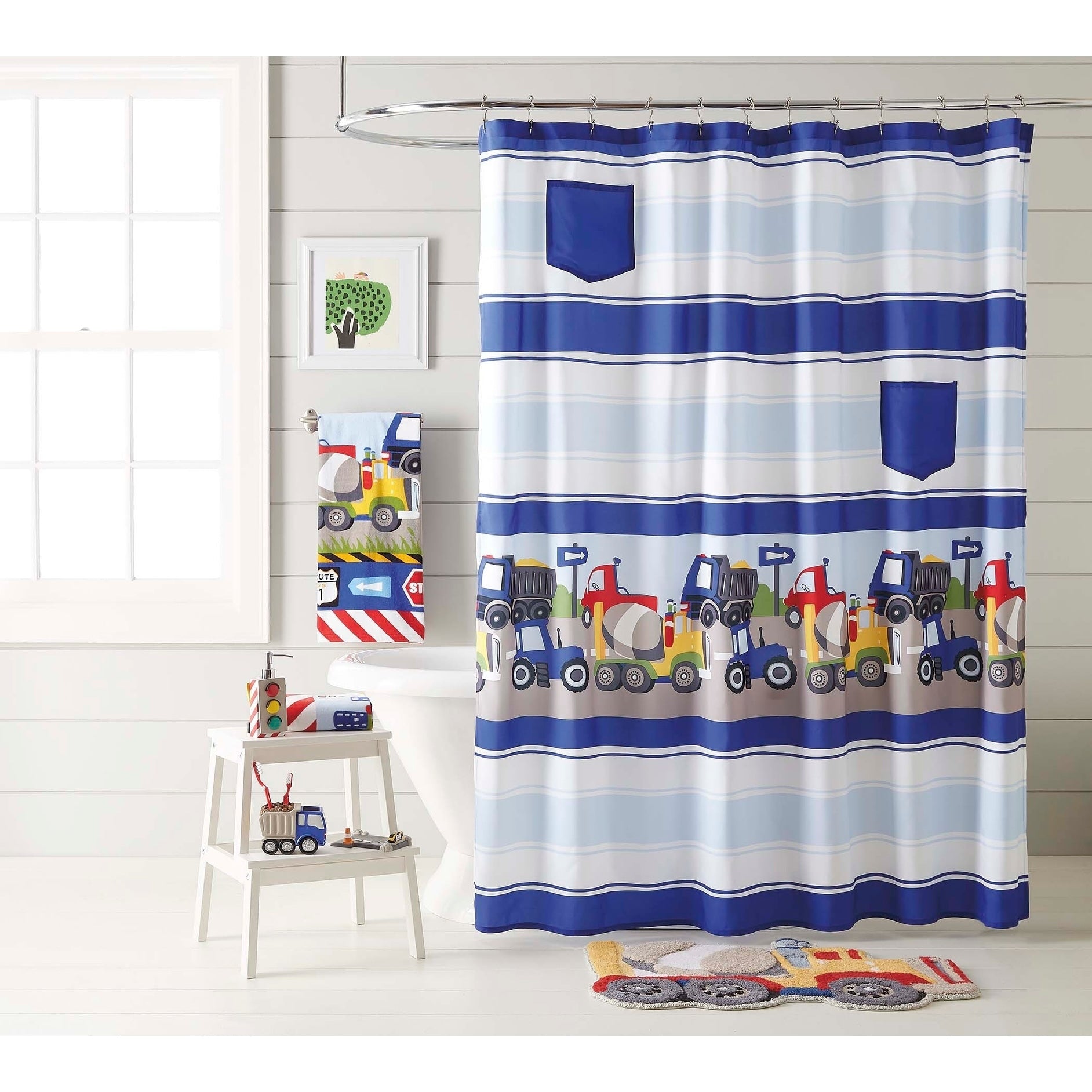 Dream Factory Trains And Trucks Shower Curtain