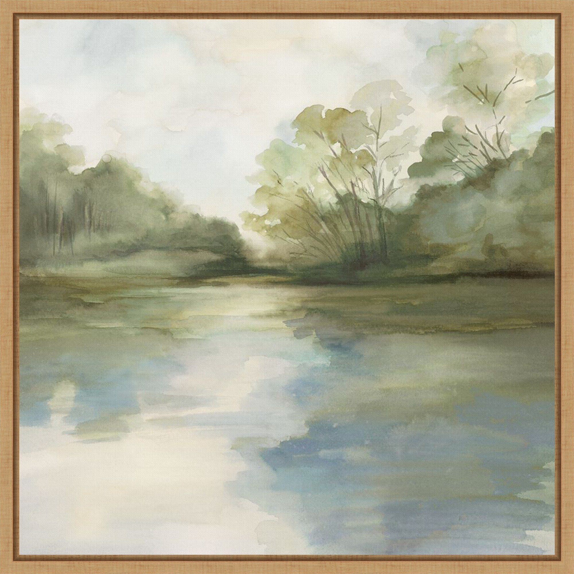 Tranquil Reflections By The Water By Luna Mavis Framed Canvas Wall Art