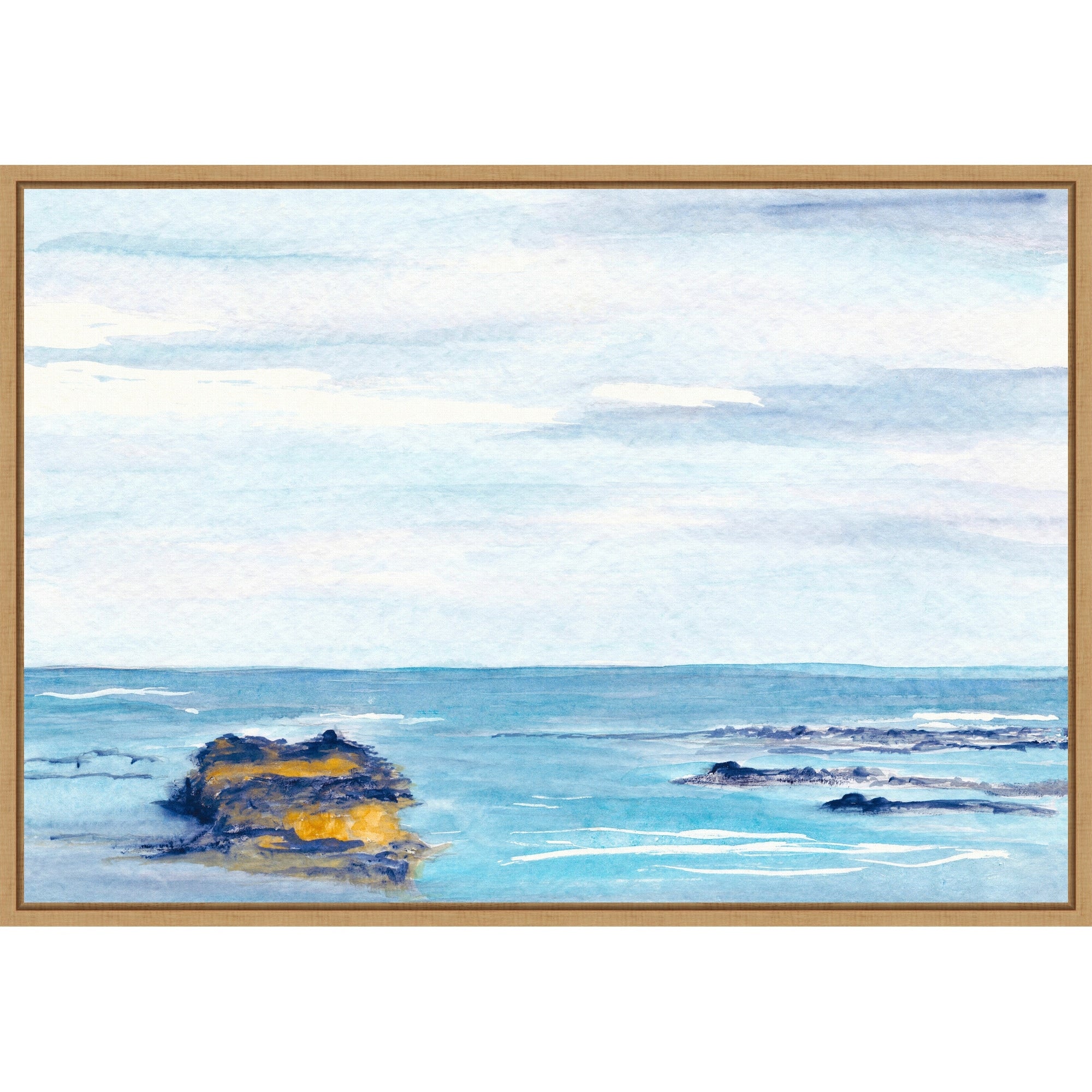 Tranquil Seascape With Rocks By Danushka Abeygoda Framed Canvas Wall Art Print