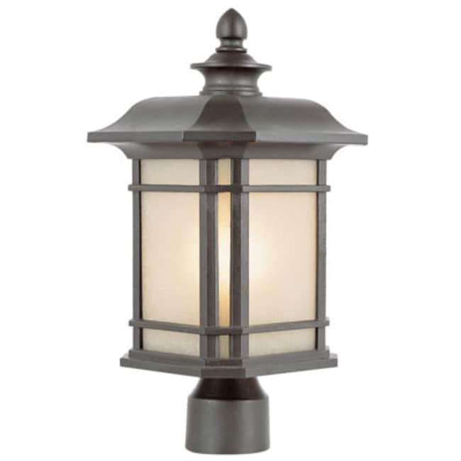 Trans Globe Lighting 5823 San Miguel 1 Light 13 1 2 Tall Outdoor Single Head Post Light With Tea Stained Linen Glass Shade
