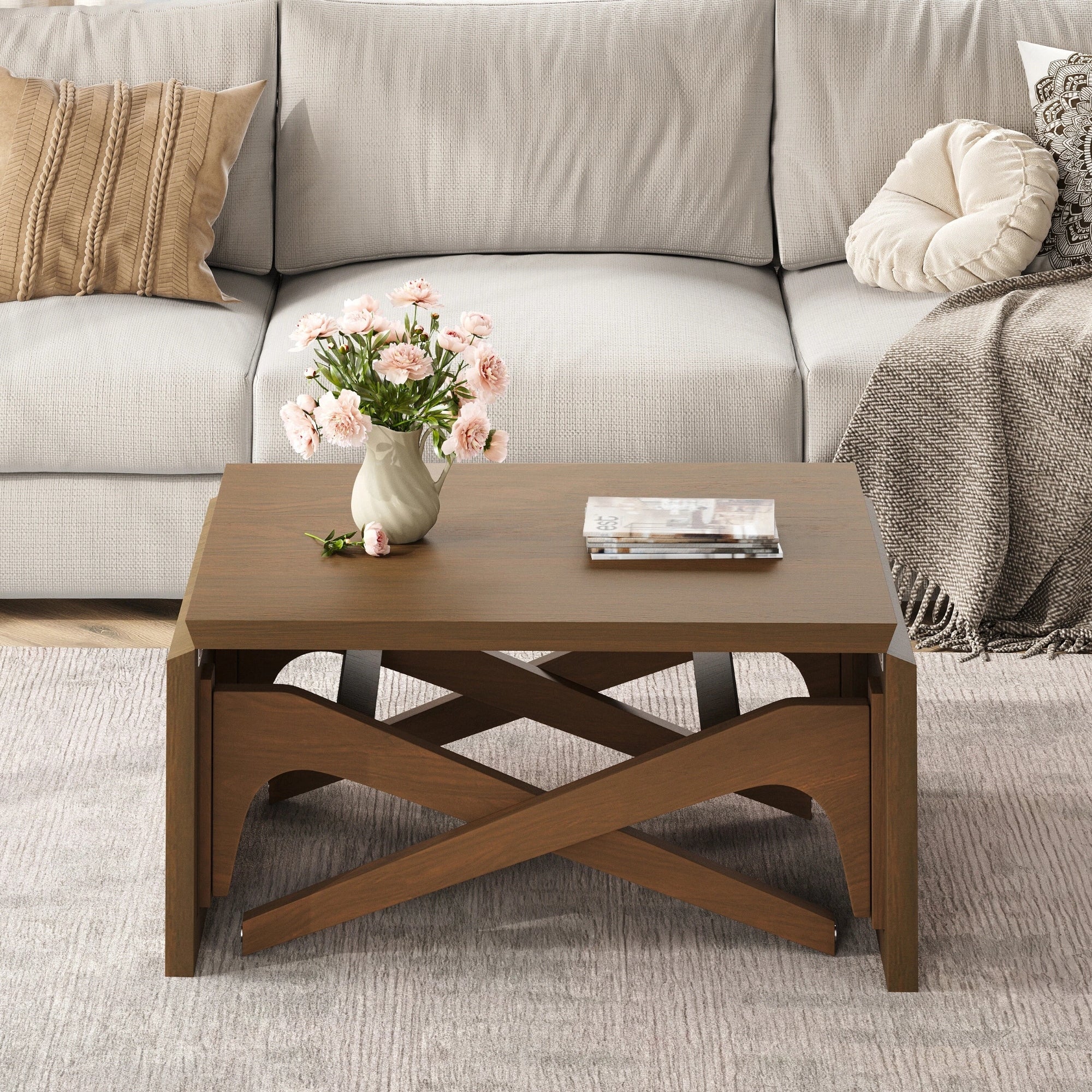 Transformer Coffee Table 2 In 1 Table Expandable Dining Table Natural Wood Variable Height