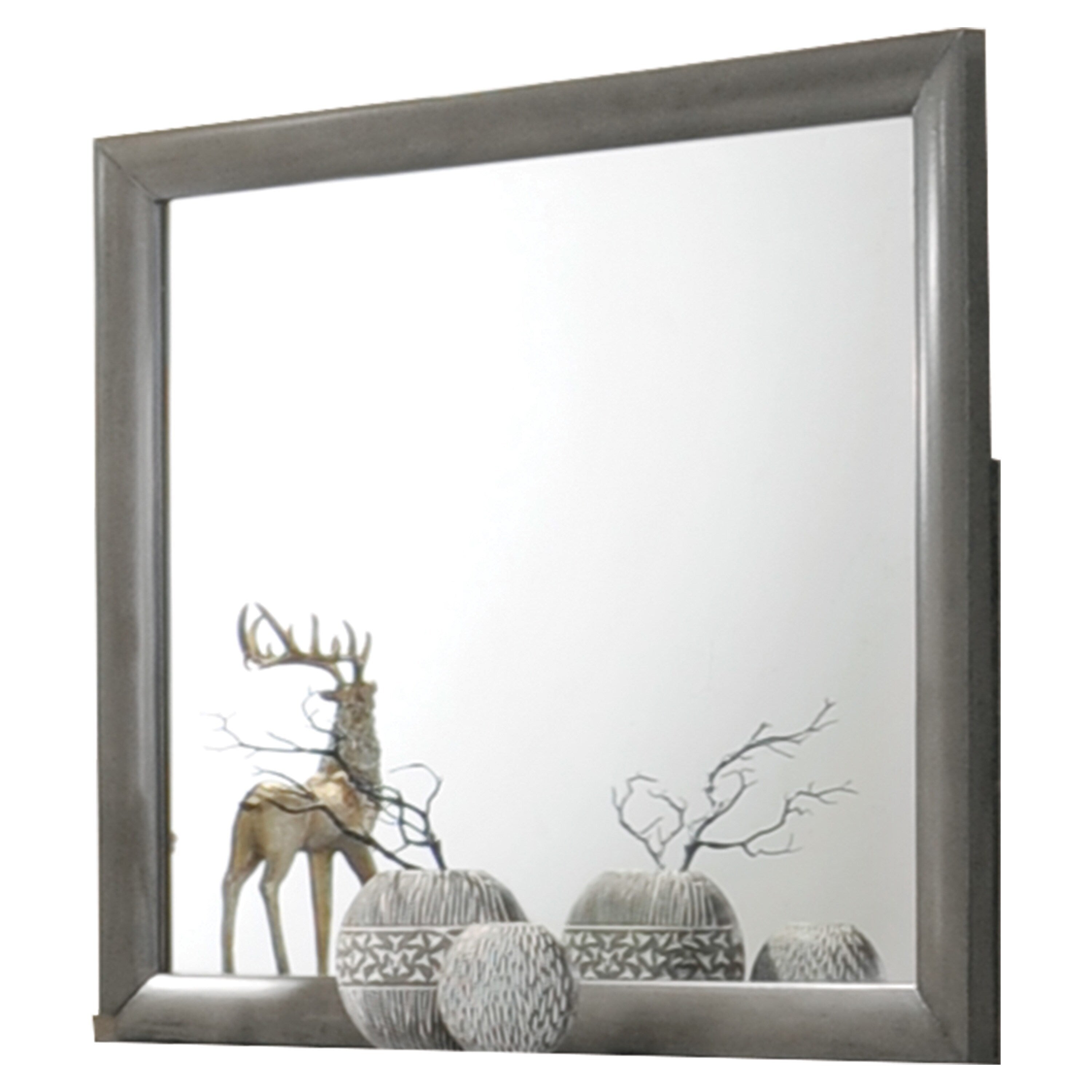 Transition Style Wooden Mirror With Rectangular Shape Gray And Silver