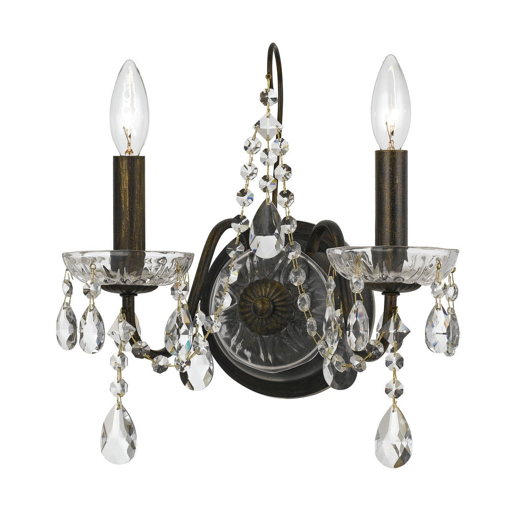 Crystorama Transitional 2 Light English Bronze Wall Sconce