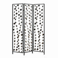 Transitional 3 Panel Metal Screen With Intricate Flower Design Black