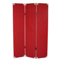 Transitional 3 Panel Wooden Screen With Nailhead Trim Red