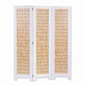 Transitional 3 Panel Wooden Screen With Wicker Paneling White And Brown