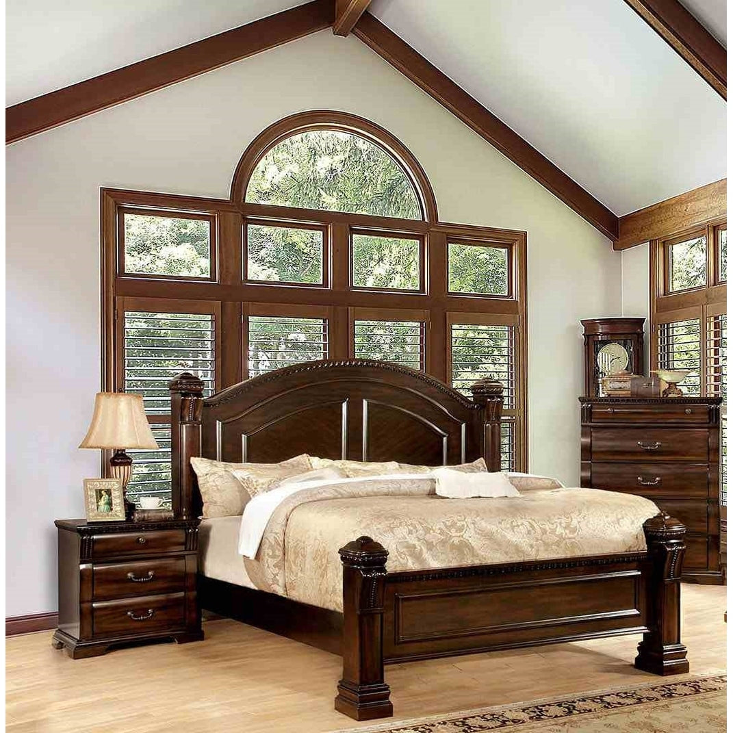 Transitional 3Pc Wooden Decorative Bed Nightstand Chest Bedroom Set Cherry Finish