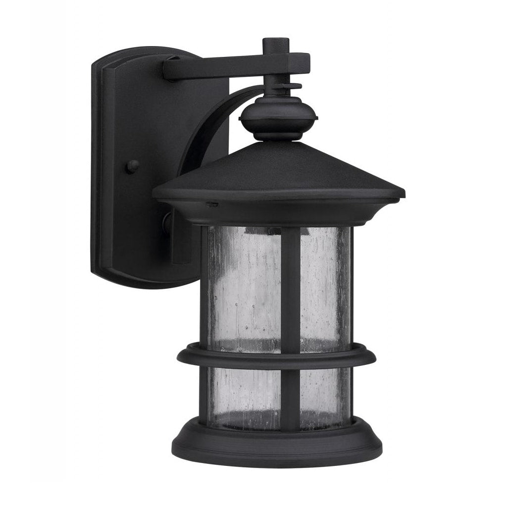 Chloe Transitional 1 Light Black Clear Seeded Glass Outdoor Wall Fixture